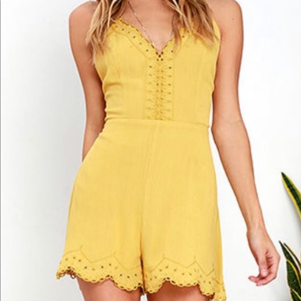 Lulu’s sunbeam yellow embroidered romper